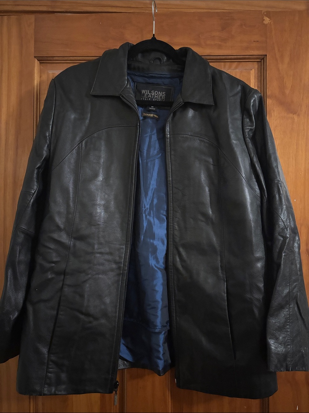 Wilsons Leather Men's Black Leather Jacket with Blue Lining